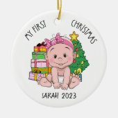 Gepersonaliseerde Baby Meisje Eerste Kerstmis Orna Keramisch Ornament (Voorkant)