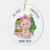 Gepersonaliseerde Baby Meisje Eerste Kerstmis Orna Keramisch Ornament (Links)