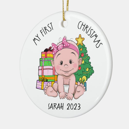 Gepersonaliseerde Baby Meisje Eerste Kerstmis Orna Keramisch Ornament (Links)