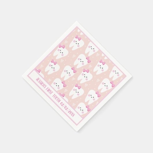 Gepersonaliseerde baby meisje eerste tand papier s servet (Hoek)