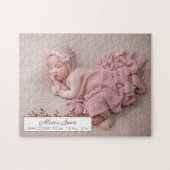 Gepersonaliseerde baby meisje foto geboorte aankon legpuzzel (Horizontaal)