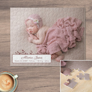 Gepersonaliseerde baby meisje foto geboorte aankon legpuzzel