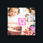Gepersonaliseerde baby meisje monogram fotocollage canvas afdruk<br><div class="desc">Een prachtige aanvulling op de kinderkamer van het meisje met favoriete foto's van de familie. Pas het monogram ontwerp voor haar aan. Roze kleurenblok kan worden gewijzigd met de tool 'verder aanpassen'.</div>