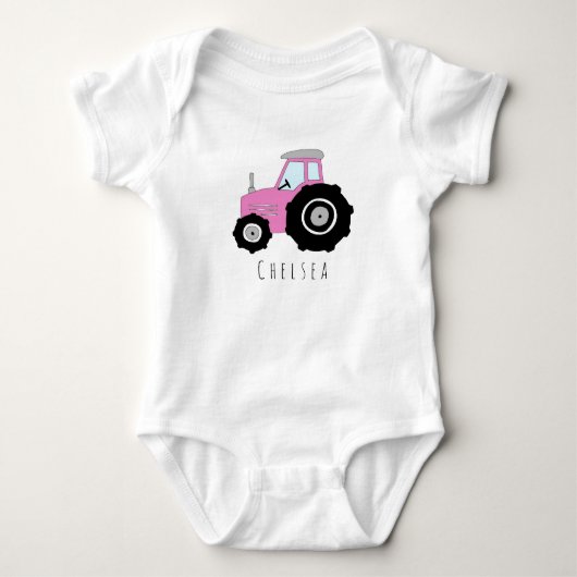 Gepersonaliseerde Baby Meisje Roze Boerderij Tract Romper (Voorkant)