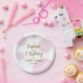 Gepersonaliseerde Baby Meisje Roze Doop & Goud Cus Papieren Bordje (Feest)