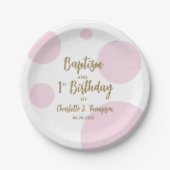Gepersonaliseerde Baby Meisje Roze Doop & Goud Cus Papieren Bordje (Voorkant)