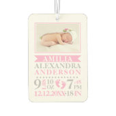 Gepersonaliseerde Baby Meisje Roze Grijs Geboorte Luchtverfrisser (Achterkant)