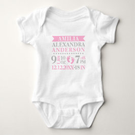 Gepersonaliseerde Baby Meisje Roze Grijs Geboorte  Romper