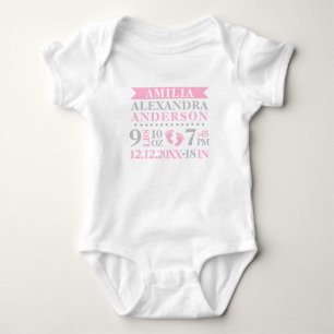 Gepersonaliseerde Baby Meisje Roze Grijs Geboorte Romper