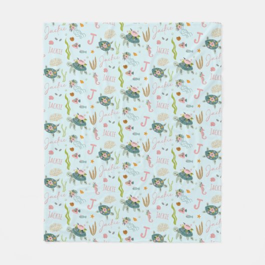 Gepersonaliseerde baby meisje schildpad | 50x60 fl fleece deken (Voorkant)