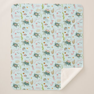 Gepersonaliseerde baby meisje schildpad   50x60 sherpa deken