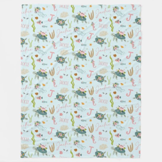 Gepersonaliseerde baby meisje schildpad | 60x80 fl fleece deken (Voorkant)