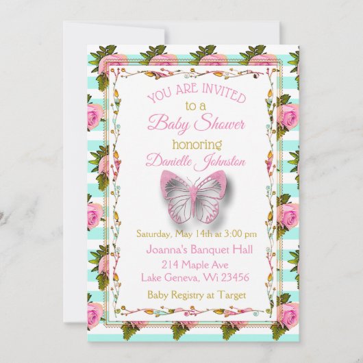 Gepersonaliseerde Baby Meisje Vlinder Baby shower Kaart (Voorkant)