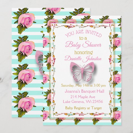 Gepersonaliseerde Baby Meisje Vlinder Baby shower Kaart (Voorkant / Achterkant)