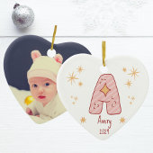 Gepersonaliseerde Baby Meisje's Eerste Kersthart Keramisch Ornament