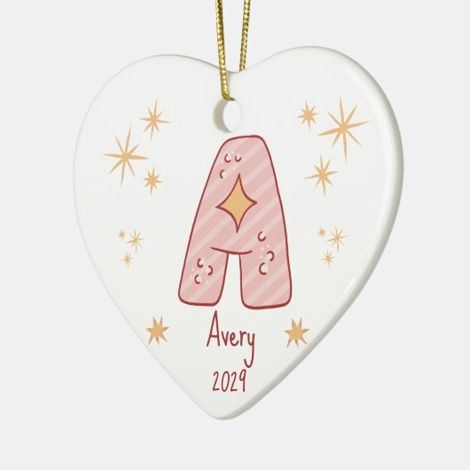 Gepersonaliseerde Baby Meisje's Eerste Kersthart Keramisch Ornament (Links)