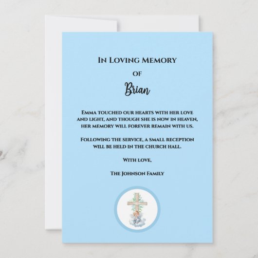 Gepersonaliseerde Baby Memorial Service Uitnodigin Aankondiging (Achterkant)