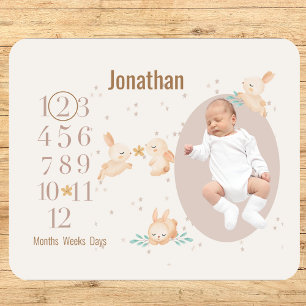 Gepersonaliseerde Baby Milestone Konijn Genderneut Sherpa Deken