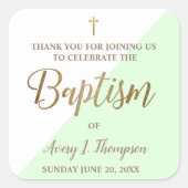 Gepersonaliseerde Baby mint groene doop dank u Vierkante Sticker (Voorkant)