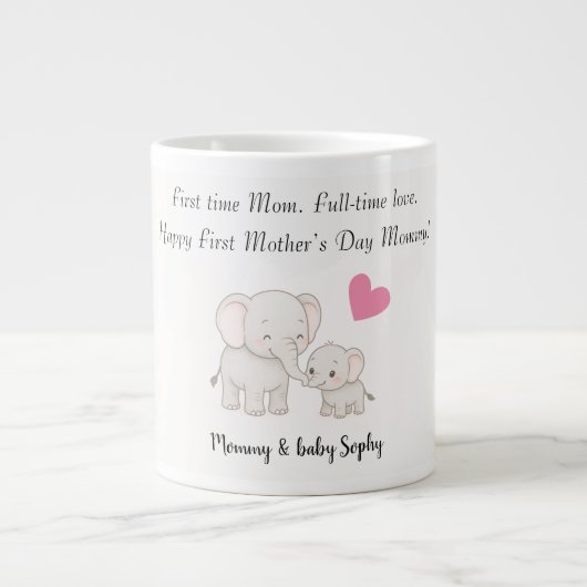 Gepersonaliseerde Baby & moeder olifant met hart - Grote Koffiekop (Voorkant)
