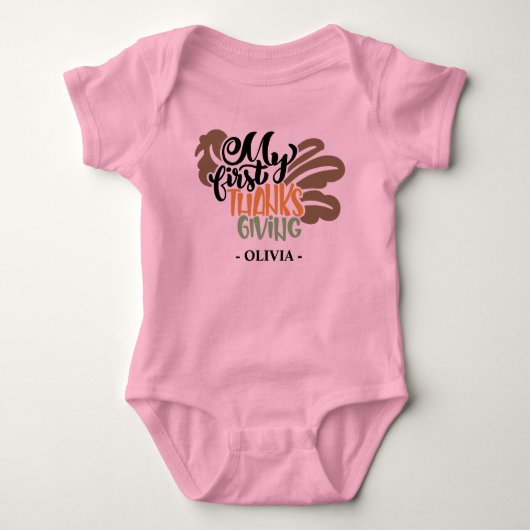 Gepersonaliseerde Baby naam mijn eerste Thanksgivi Romper (Voorkant)