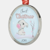 Gepersonaliseerde Baby Olifant, Baby's Eerste Kers Metalen Ornament (Links)