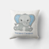 Gepersonaliseerde Baby Olifant Blauw Grijs Kwekeri Kussen (Achterkant)