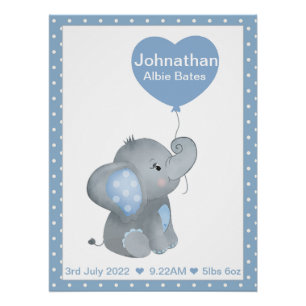 Gepersonaliseerde Baby Olifant Geboorte Print Perfect Poster