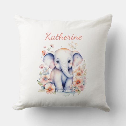 Gepersonaliseerde Baby olifant kinderkamer Kussen (Voorkant)