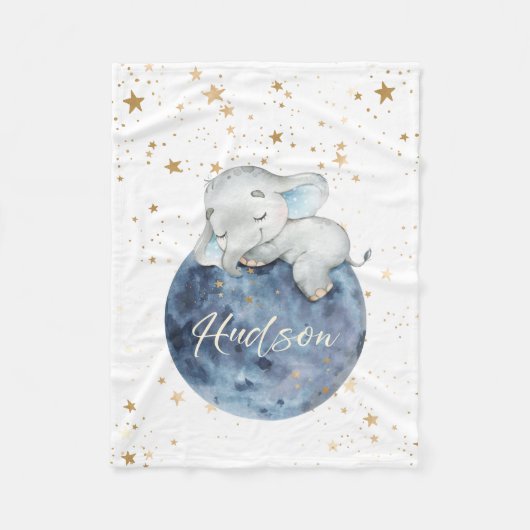 Gepersonaliseerde Baby Olifant op Maan | 30x40 fle Fleece Deken (Voorkant)