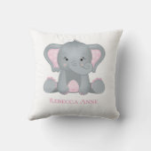 Gepersonaliseerde Baby Olifant Roze Grijs Kwekerij Kussen (Achterkant)