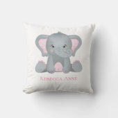 Gepersonaliseerde Baby Olifant Roze Grijs Kwekerij Kussen (Voorkant)