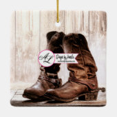 Gepersonaliseerde Baby Ornament laarzen land roest (Achterkant)