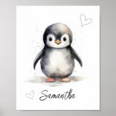 Gepersonaliseerde Baby Penguin Nursery Wall Art Poster (Voorkant)