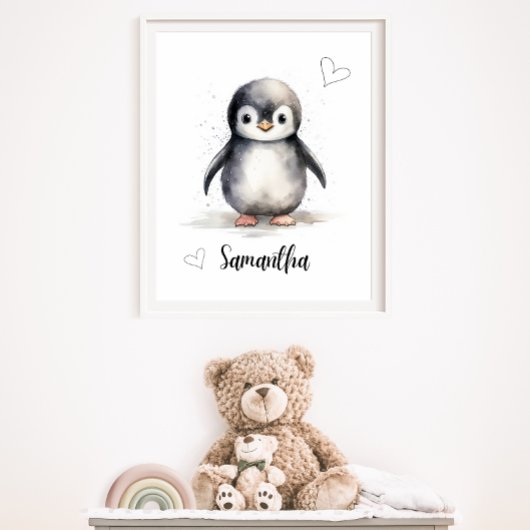 Gepersonaliseerde Baby Penguin Nursery Wall Art Poster