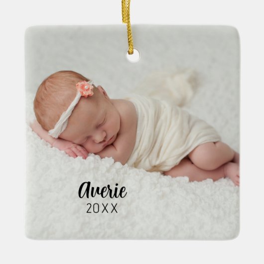 Gepersonaliseerde Baby Photo Portrait 2-zijdig ker Keramisch Ornament (Voorkant)