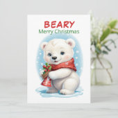 Gepersonaliseerde Baby Polar Beer Kerst Feestdagenkaart (Staand voorkant)