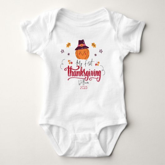 Gepersonaliseerde Baby pompoen eerste Thanksgiving Romper (Voorkant)
