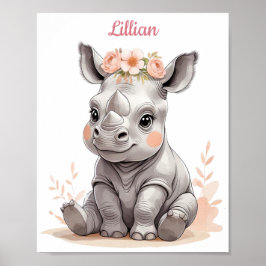 Gepersonaliseerde Baby Rhino Elegant Safari Kweker Poster