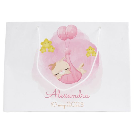 Gepersonaliseerde Baby Roze Kat Aangepaste Naam en Groot Cadeauzakje (Voorkant)