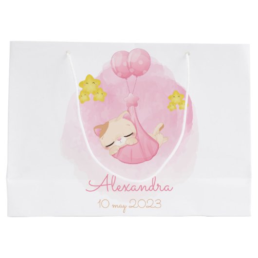 Gepersonaliseerde Baby Roze Kat Aangepaste Naam en Groot Cadeauzakje (Achterkant)