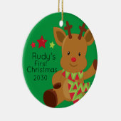 Gepersonaliseerde Baby Rudolph Reindeer 1 Kerstmis Keramisch Ornament (Rechts)