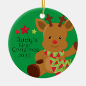 Gepersonaliseerde Baby Rudolph Reindeer 1 Kerstmis Keramisch Ornament (Voorkant)
