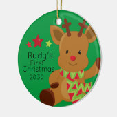 Gepersonaliseerde Baby Rudolph Reindeer 1 Kerstmis Keramisch Ornament (Links)