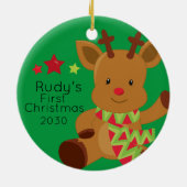 Gepersonaliseerde Baby Rudolph Reindeer 1 Kerstmis Keramisch Ornament (Achterkant)