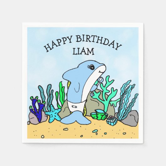 Gepersonaliseerde Baby Shark Birthday Servet (Voorkant)