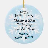 Gepersonaliseerde Baby Shark Family Kerstversierin Keramisch Ornament (Achterkant)