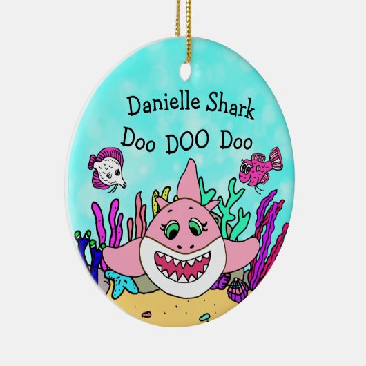 Gepersonaliseerde Baby Shark Family Kerstversierin Keramisch Ornament (Rechts)