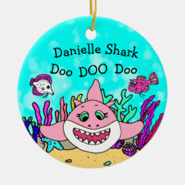 Gepersonaliseerde Baby Shark Family Kerstversierin Keramisch Ornament