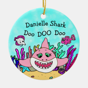 Gepersonaliseerde Baby Shark Family Kerstversierin Keramisch Ornament